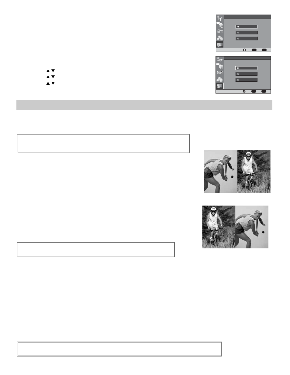 Operación de pap (imagen e imagen), Usando el pap con pantalla dividida, Intercambiando imagines en pantalla dividida | Congelando la pantalla pap, Operando pantallas pap con otras características, Izquierda, Derecha | Sanyo HT27744 User Manual | Page 44 / 72