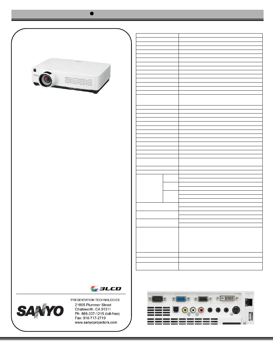 Sanyo 3000 ANSI LUMENS PLC-XU305 User Manual | 1 page