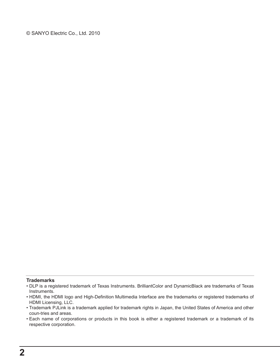 Sanyo PDG-DWL2500 User Manual | Page 2 / 82