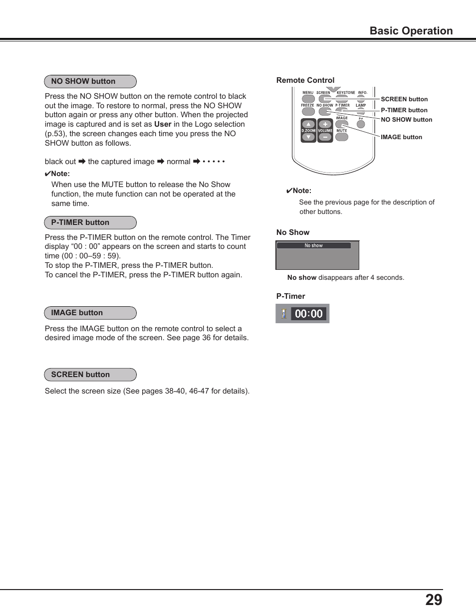 Basic operation | Sanyo PDG-DWL2500 User Manual | Page 29 / 82