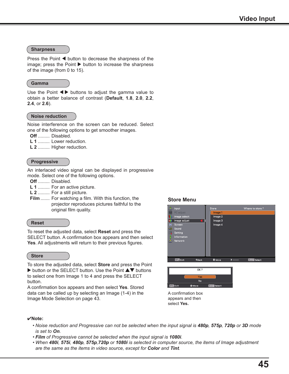 Video input | Sanyo PDG-DWL2500 User Manual | Page 45 / 82