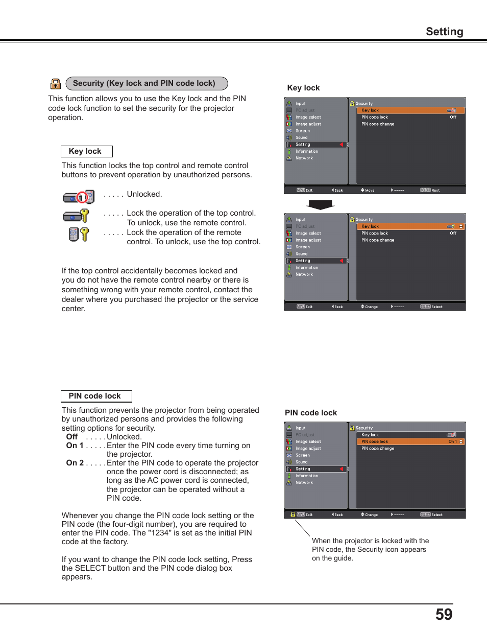 Setting | Sanyo PDG-DWL2500 User Manual | Page 59 / 82