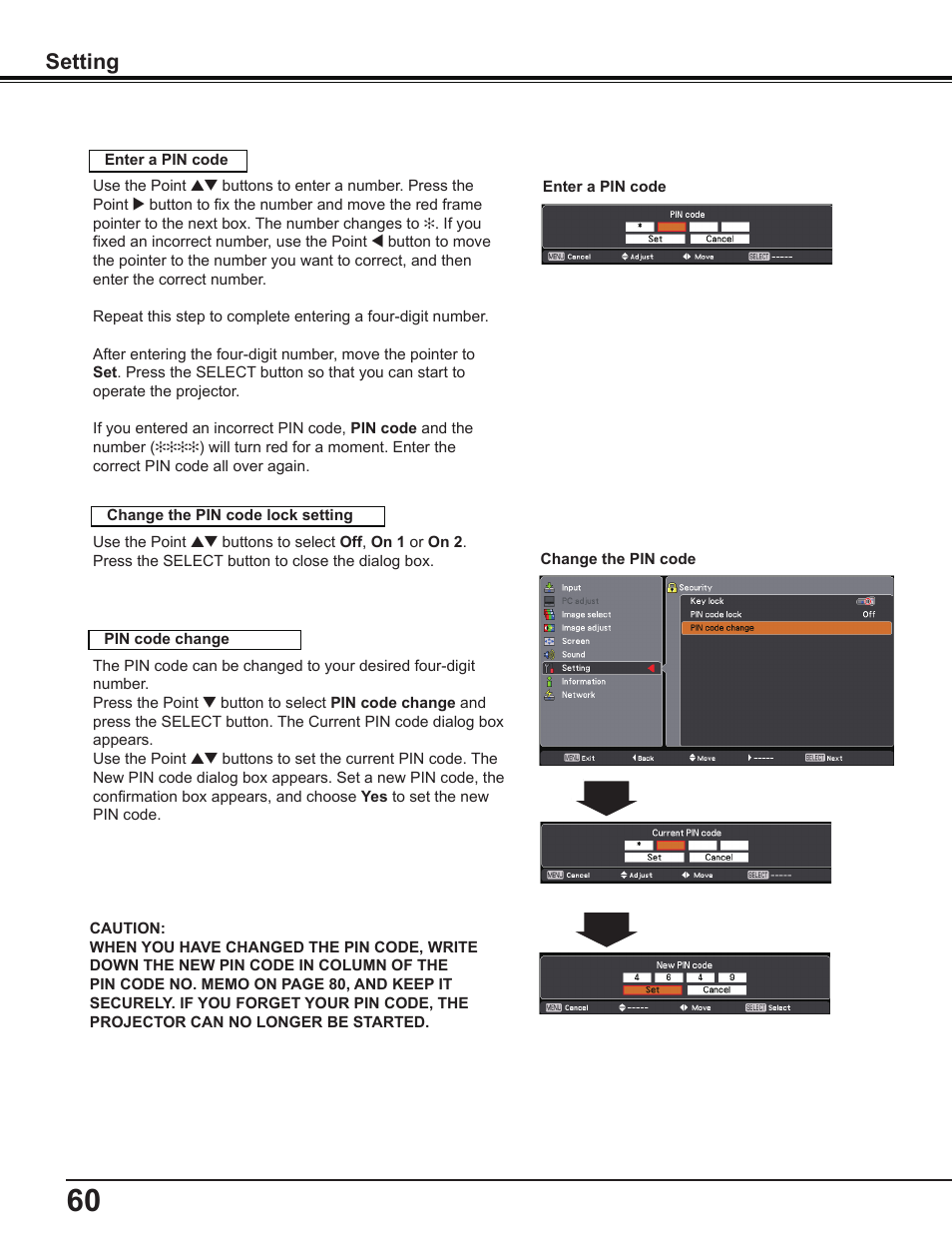 Setting | Sanyo PDG-DWL2500 User Manual | Page 60 / 82