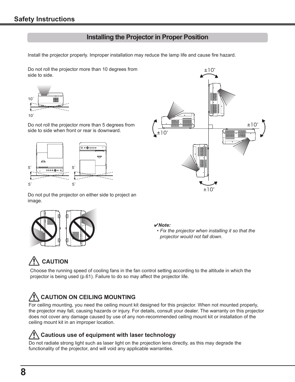 Installing the projector in proper position | Sanyo PDG-DWL2500 User Manual | Page 8 / 82