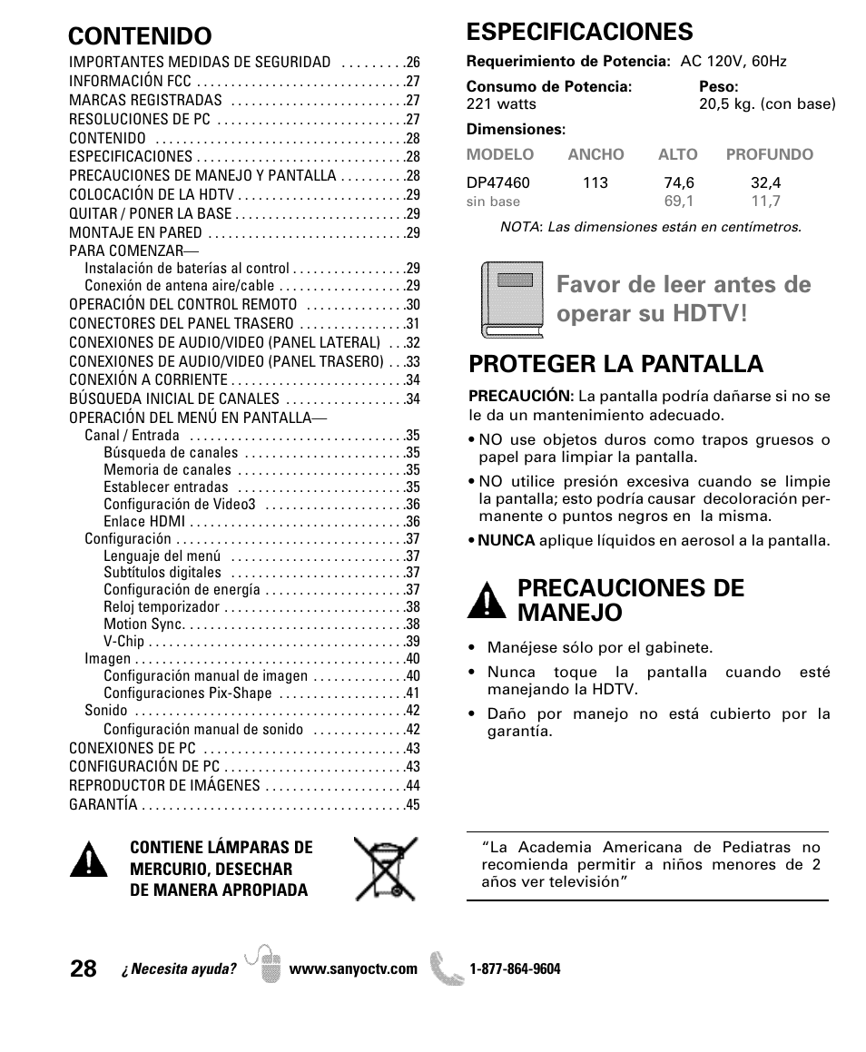 Sanyo DP47460 User Manual | Page 28 / 48