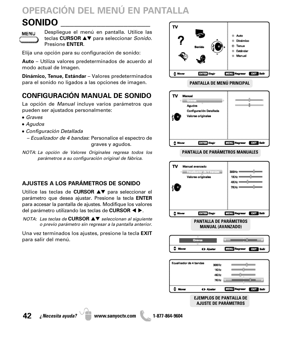 Configuración manual de sonido | Sanyo DP47460 User Manual | Page 42 / 48