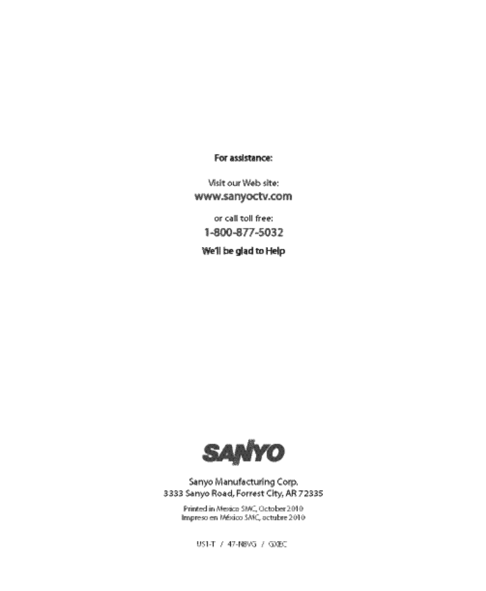 Sanyo DP47460 User Manual | Page 48 / 48