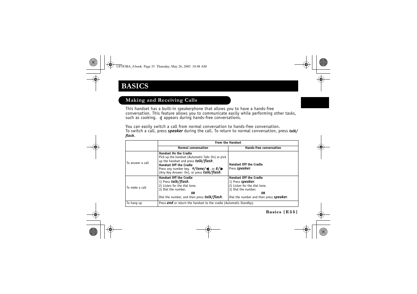 Basics, Making and receiving calls | Sanyo CLT-E32 User Manual | Page 37 / 88