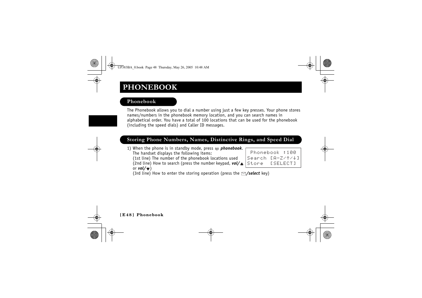 Phonebook | Sanyo CLT-E32 User Manual | Page 50 / 88