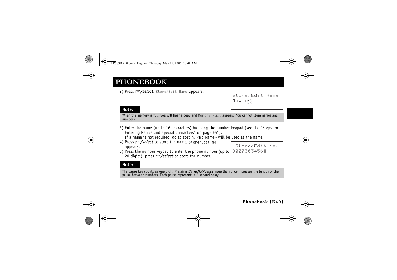 Phonebook | Sanyo CLT-E32 User Manual | Page 51 / 88
