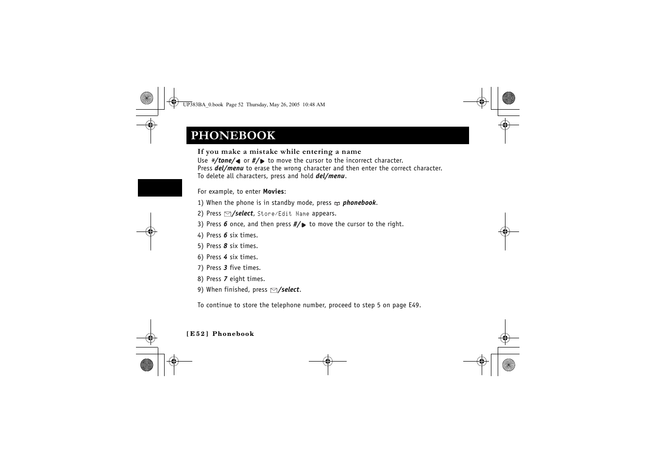 Phonebook | Sanyo CLT-E32 User Manual | Page 54 / 88
