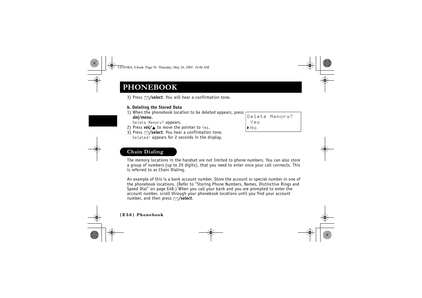 Phonebook | Sanyo CLT-E32 User Manual | Page 58 / 88