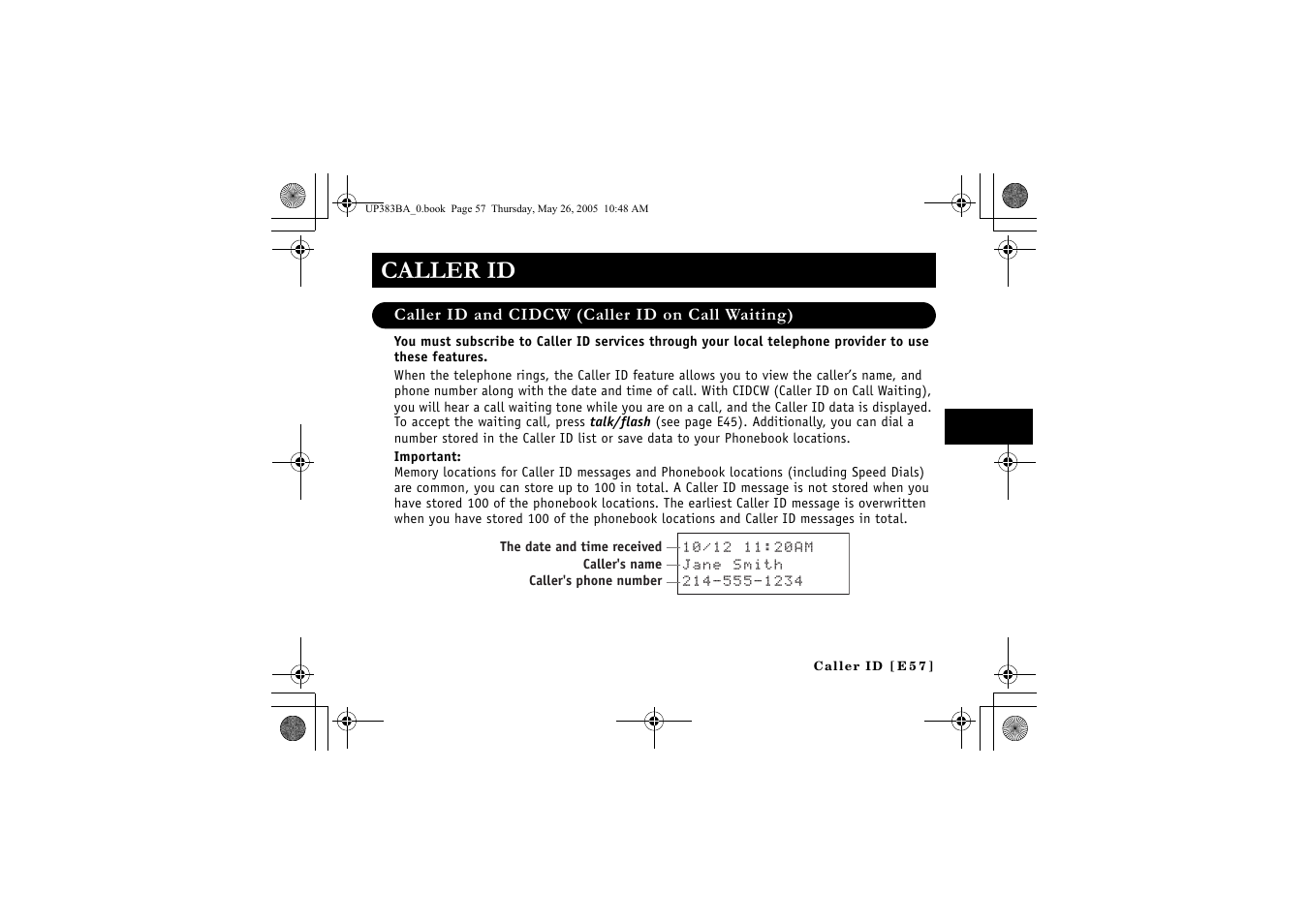 Caller id | Sanyo CLT-E32 User Manual | Page 59 / 88