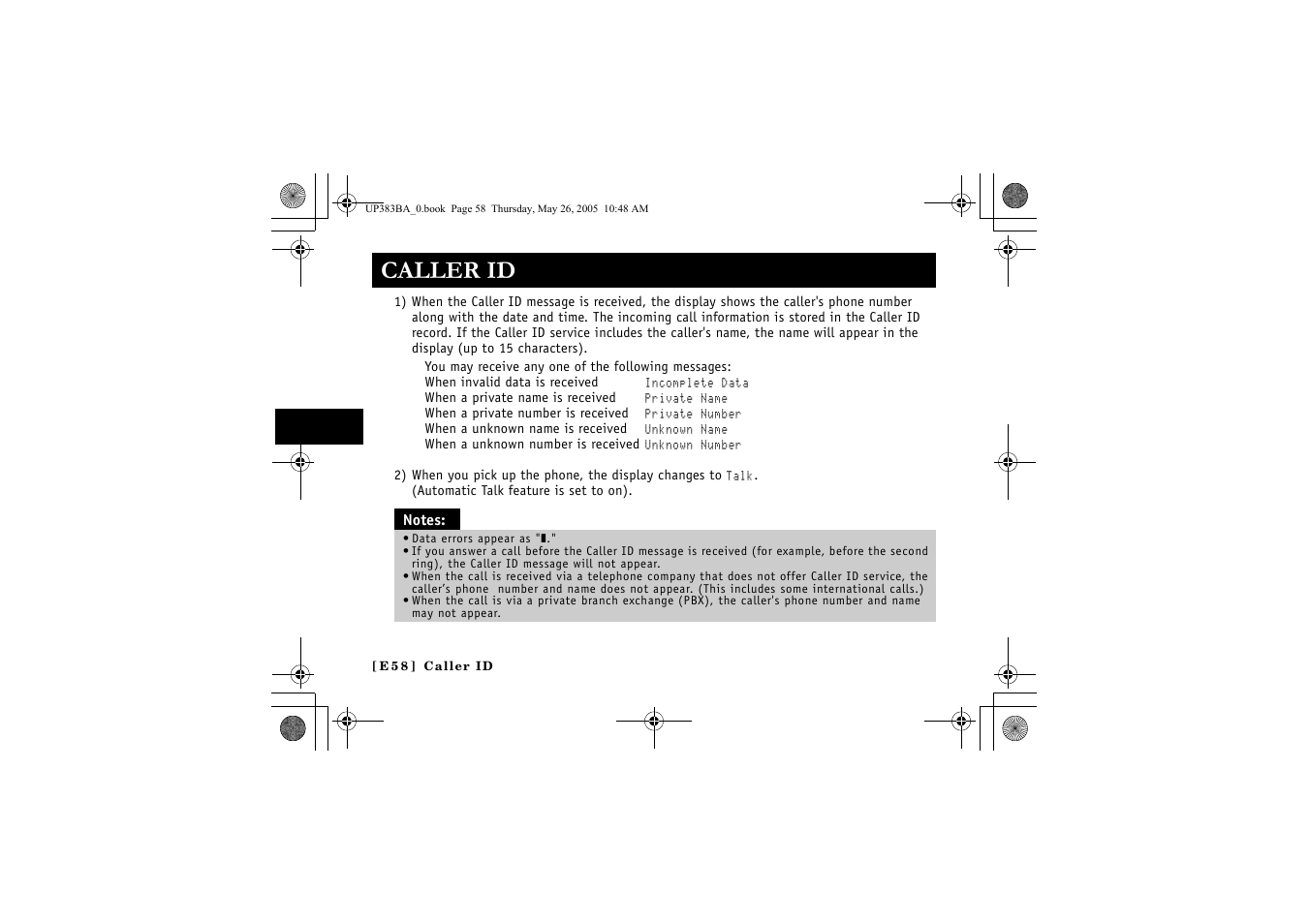 Caller id | Sanyo CLT-E32 User Manual | Page 60 / 88