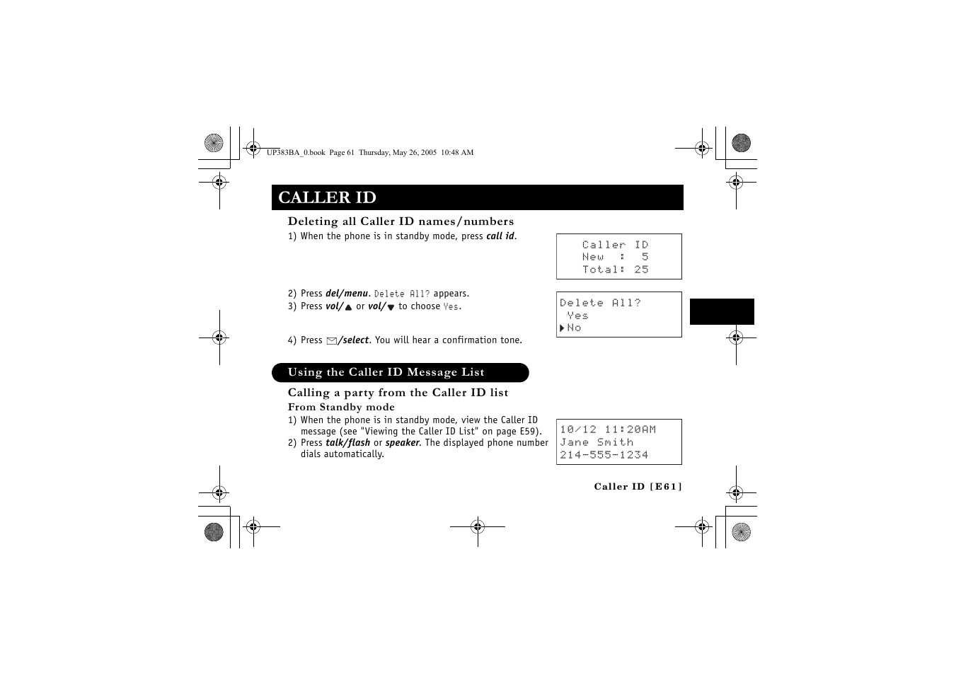 Caller id | Sanyo CLT-E32 User Manual | Page 63 / 88