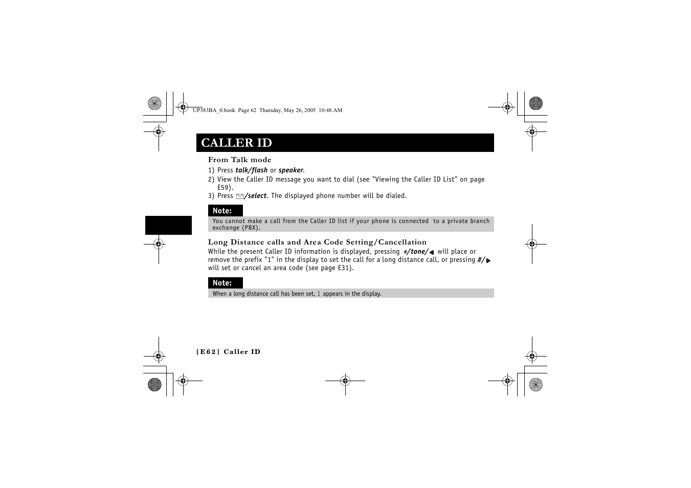 Caller id | Sanyo CLT-E32 User Manual | Page 64 / 88