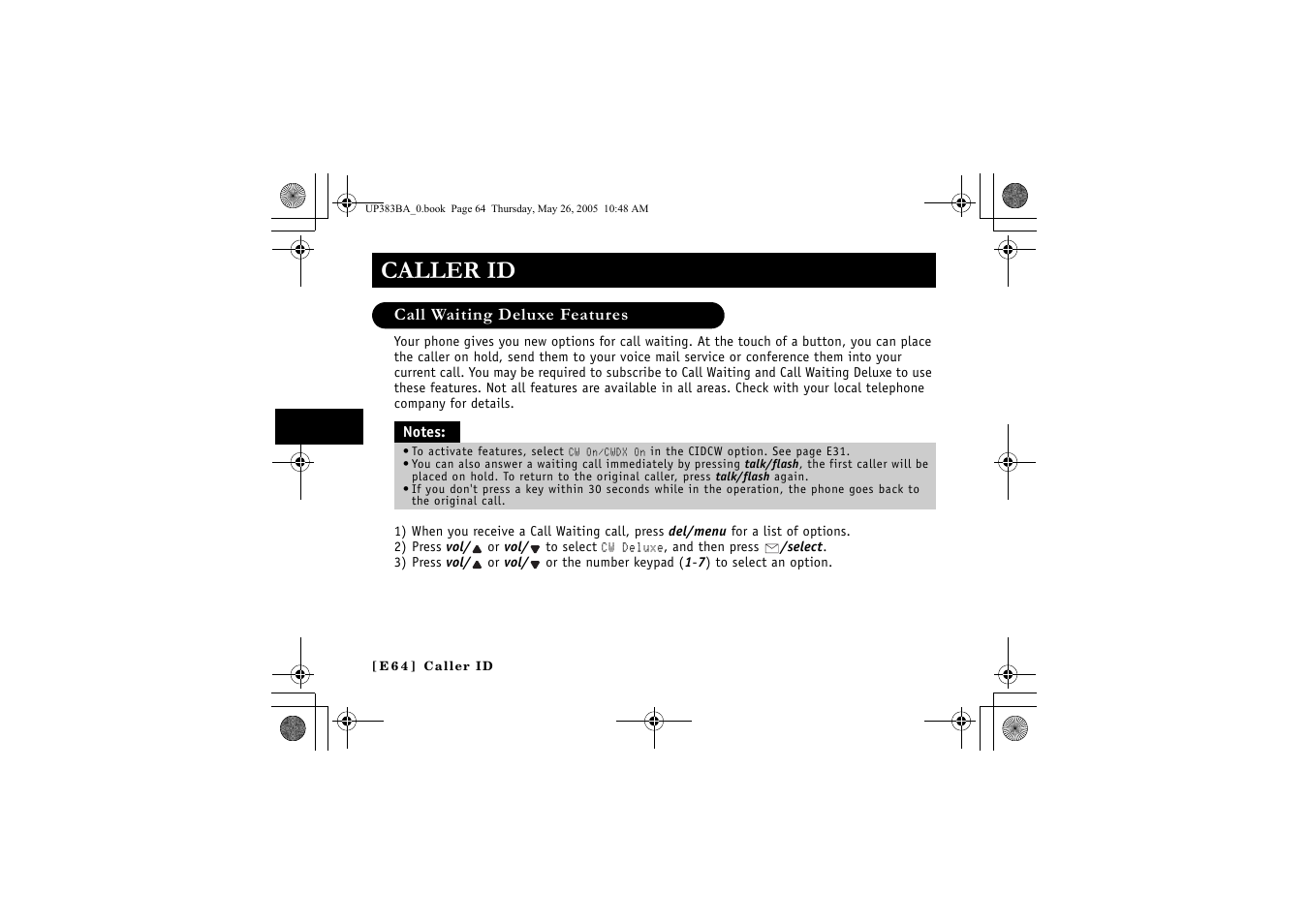 Caller id | Sanyo CLT-E32 User Manual | Page 66 / 88