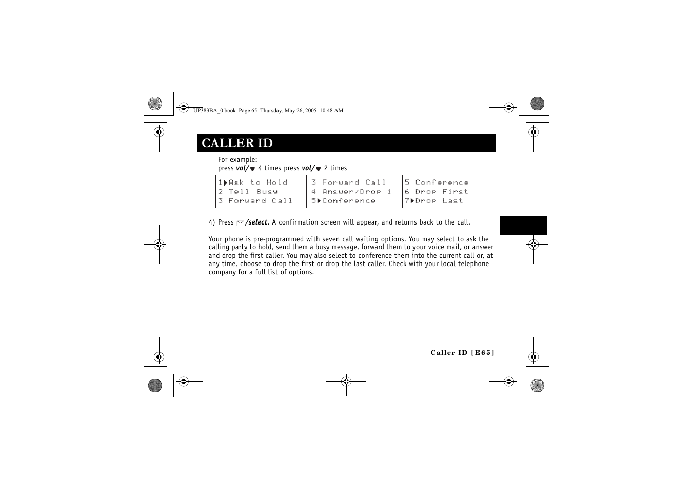 Caller id | Sanyo CLT-E32 User Manual | Page 67 / 88
