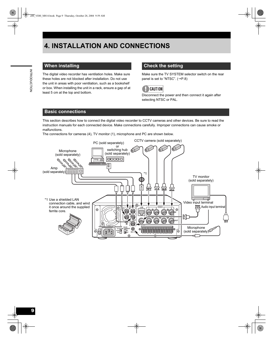 Installation and connections | Sanyo DSR-M814 User Manual | Page 10 / 73