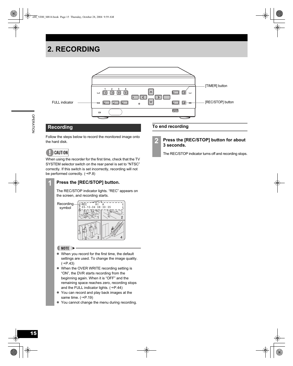 Recording | Sanyo DSR-M814 User Manual | Page 16 / 73