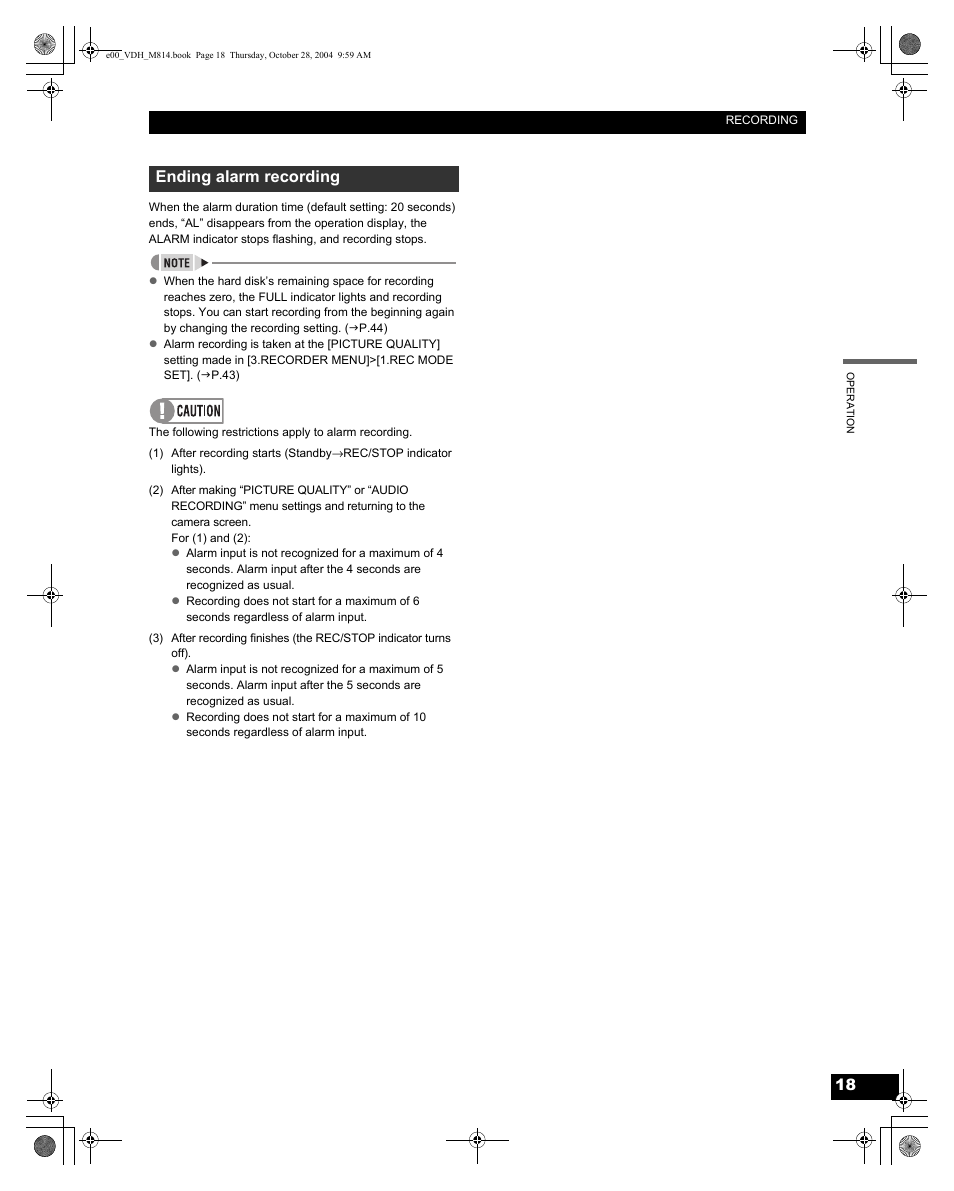 Ending alarm recording | Sanyo DSR-M814 User Manual | Page 19 / 73