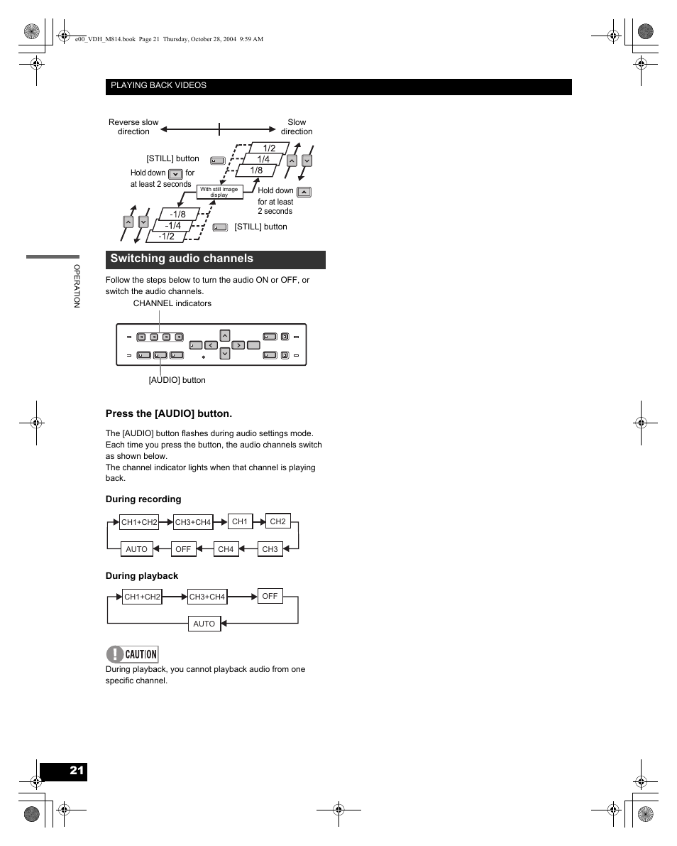 Switching audio channels | Sanyo DSR-M814 User Manual | Page 22 / 73