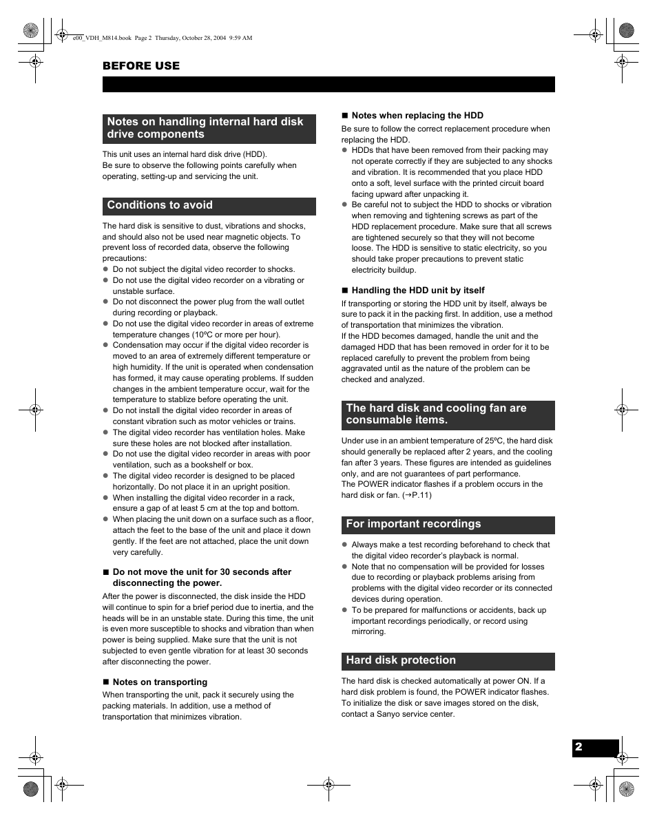 Sanyo DSR-M814 User Manual | Page 3 / 73
