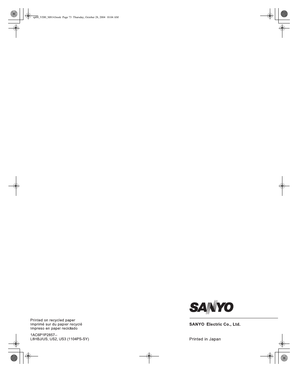 Sanyo DSR-M814 User Manual | Page 73 / 73