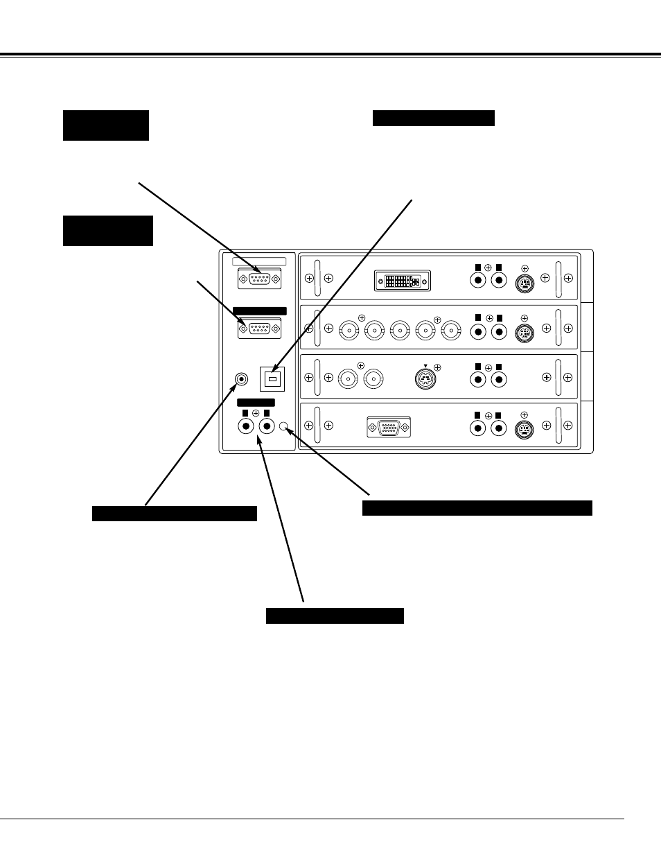 Connecting projector, Audio output jacks, Reset button | R/c jack usb port (series b), Serial port out terminal serial port in terminal | Sanyo PLC-XF45 User Manual | Page 13 / 56