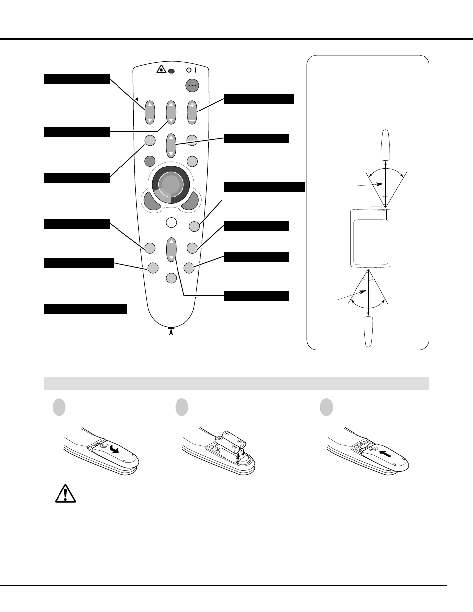 Remote control batteries installation, Before operation, Operating range | Sanyo PLC-XF45 User Manual | Page 19 / 56