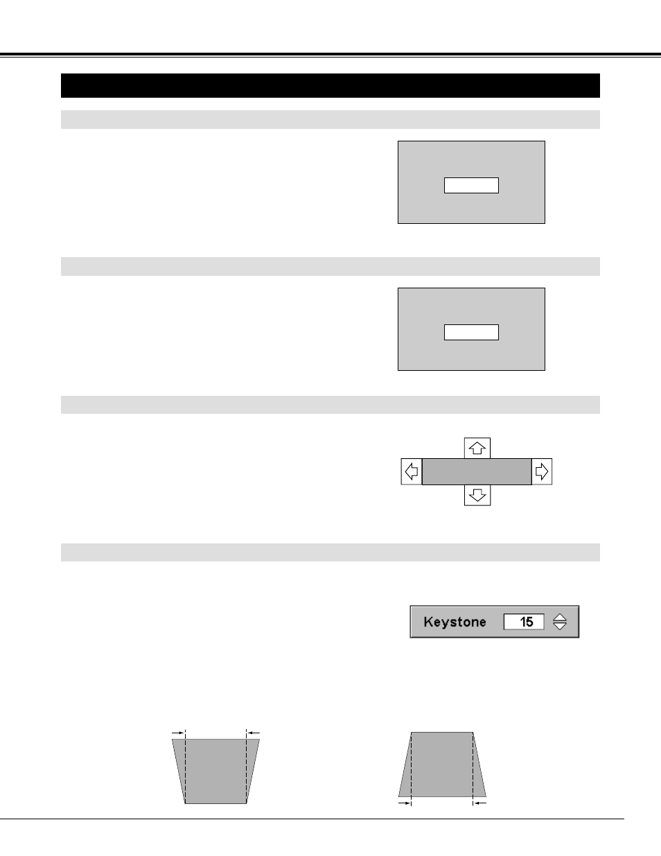 Adjusting screen, Keystone adjustment, Zoom adjustment focus adjustment | Lens shift adjustment basic operation | Sanyo PLC-XF45 User Manual | Page 23 / 56