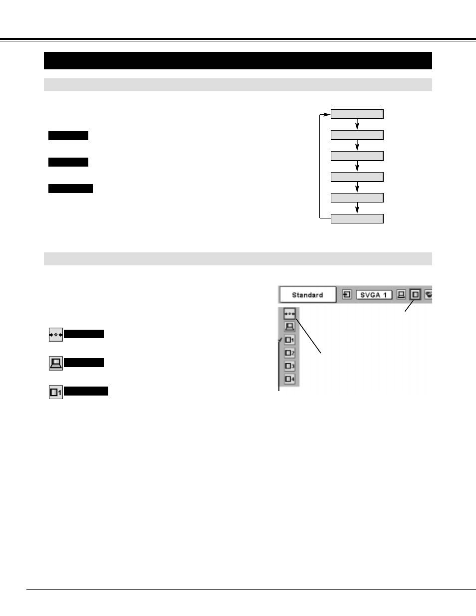 Picture image adjustment, Computer input, Image level select (menu) | Image level select (direct) | Sanyo PLC-XF45 User Manual | Page 32 / 56