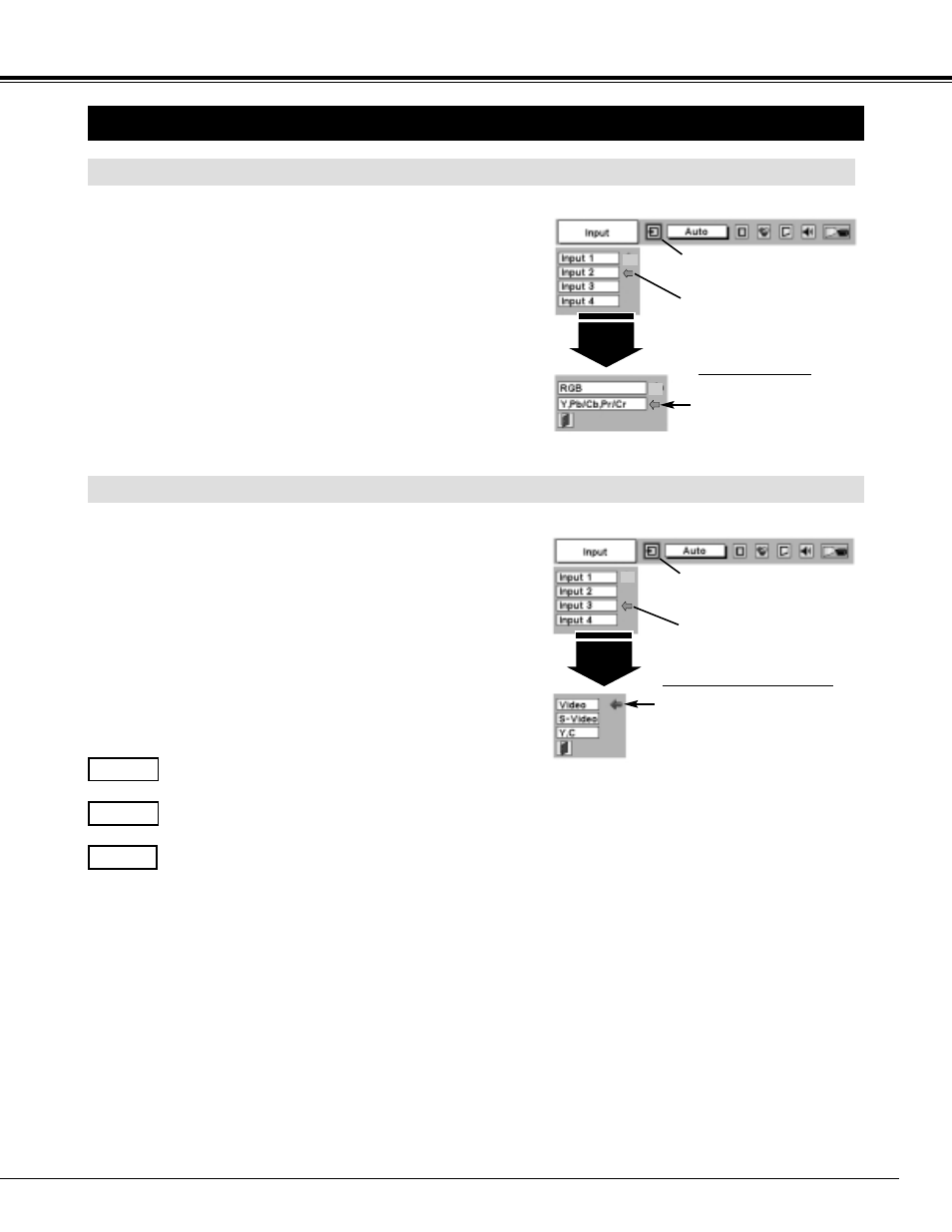 Video input, Selecting input source | Sanyo PLC-XF45 User Manual | Page 35 / 56