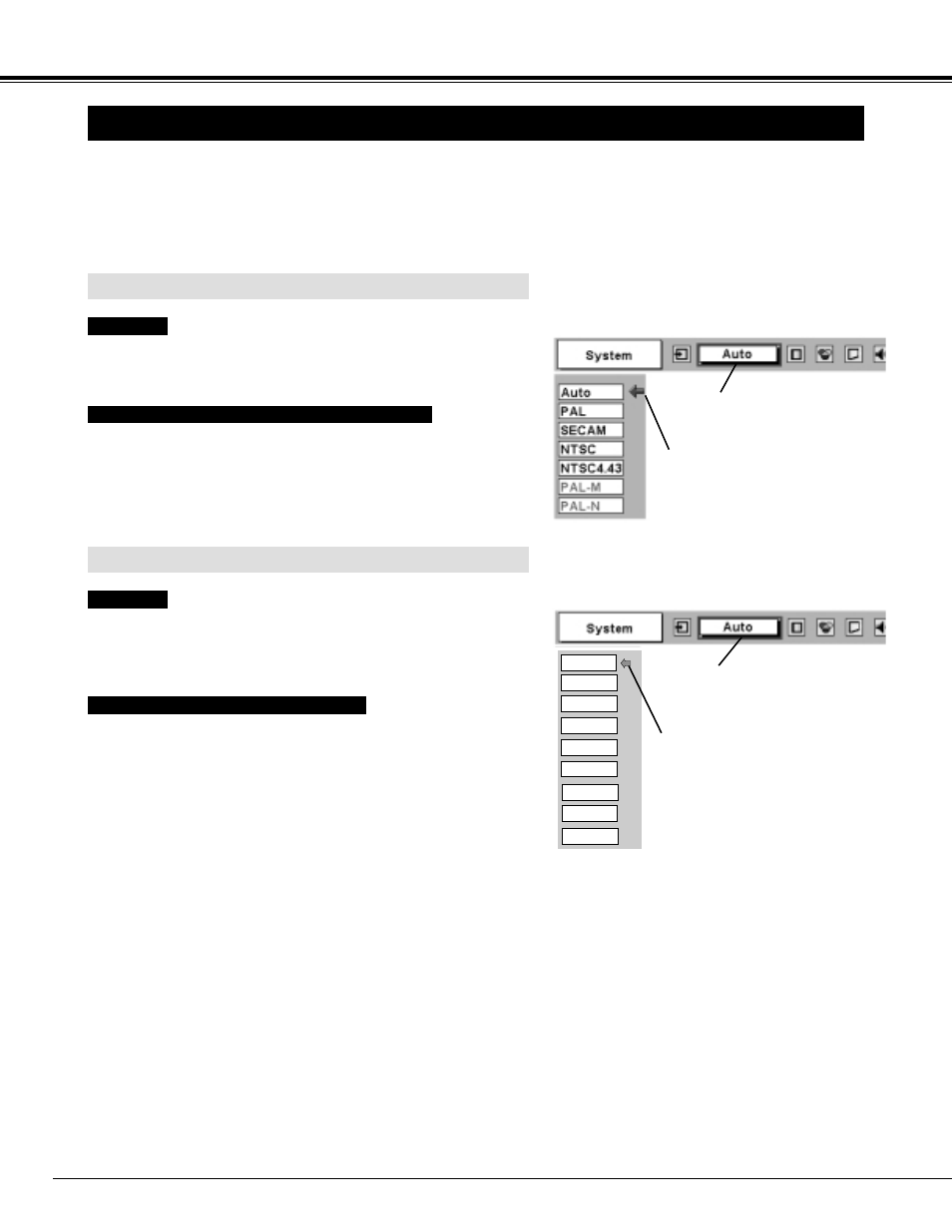 Selecting video system, Video input | Sanyo PLC-XF45 User Manual | Page 36 / 56