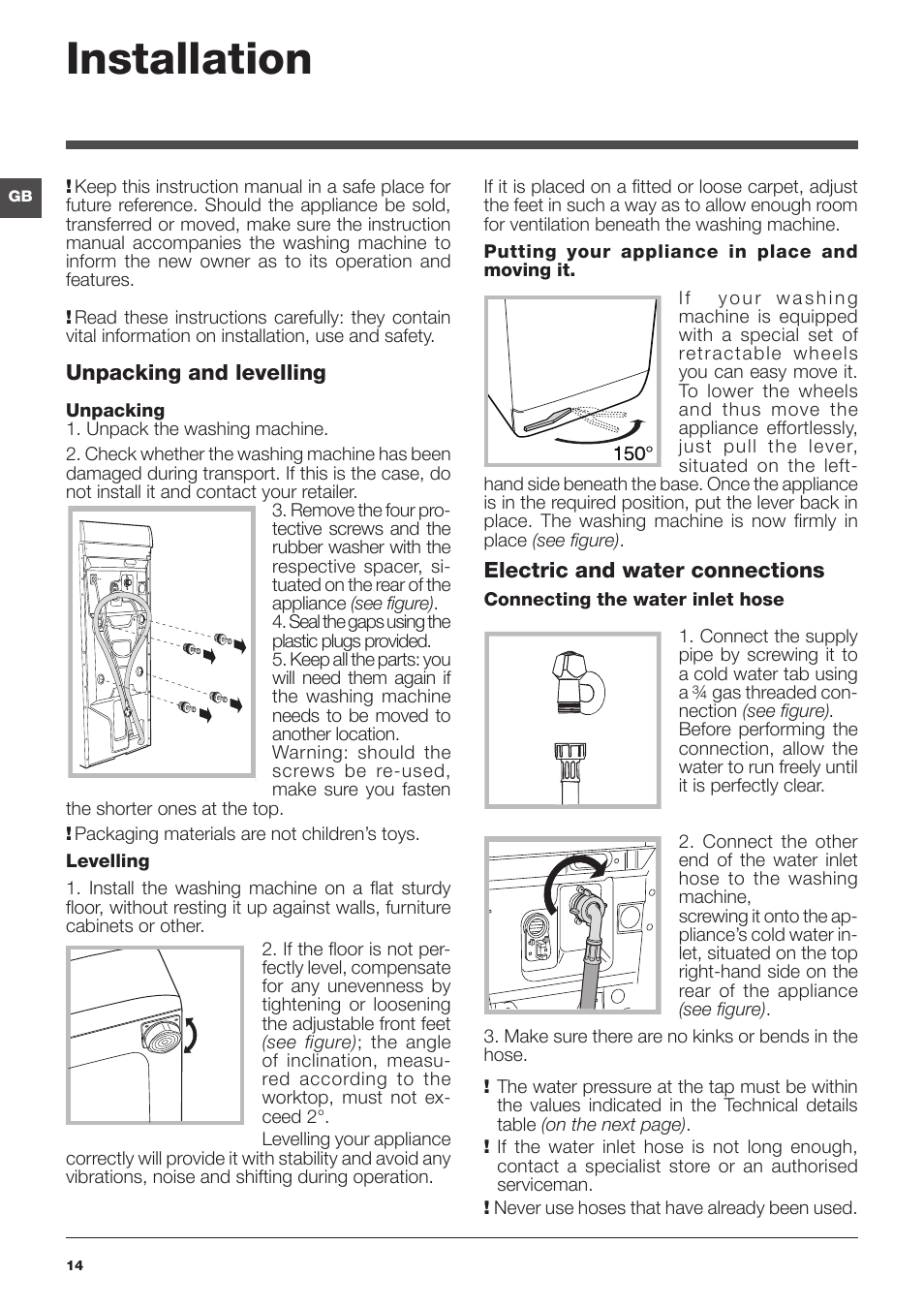 Installation | Hotpoint Ariston ARTXD 129 User Manual | Page 14 / 72