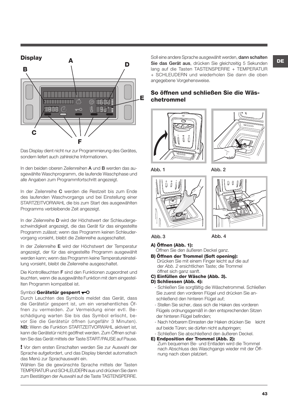 Hotpoint Ariston ARTXD 129 User Manual | Page 43 / 72