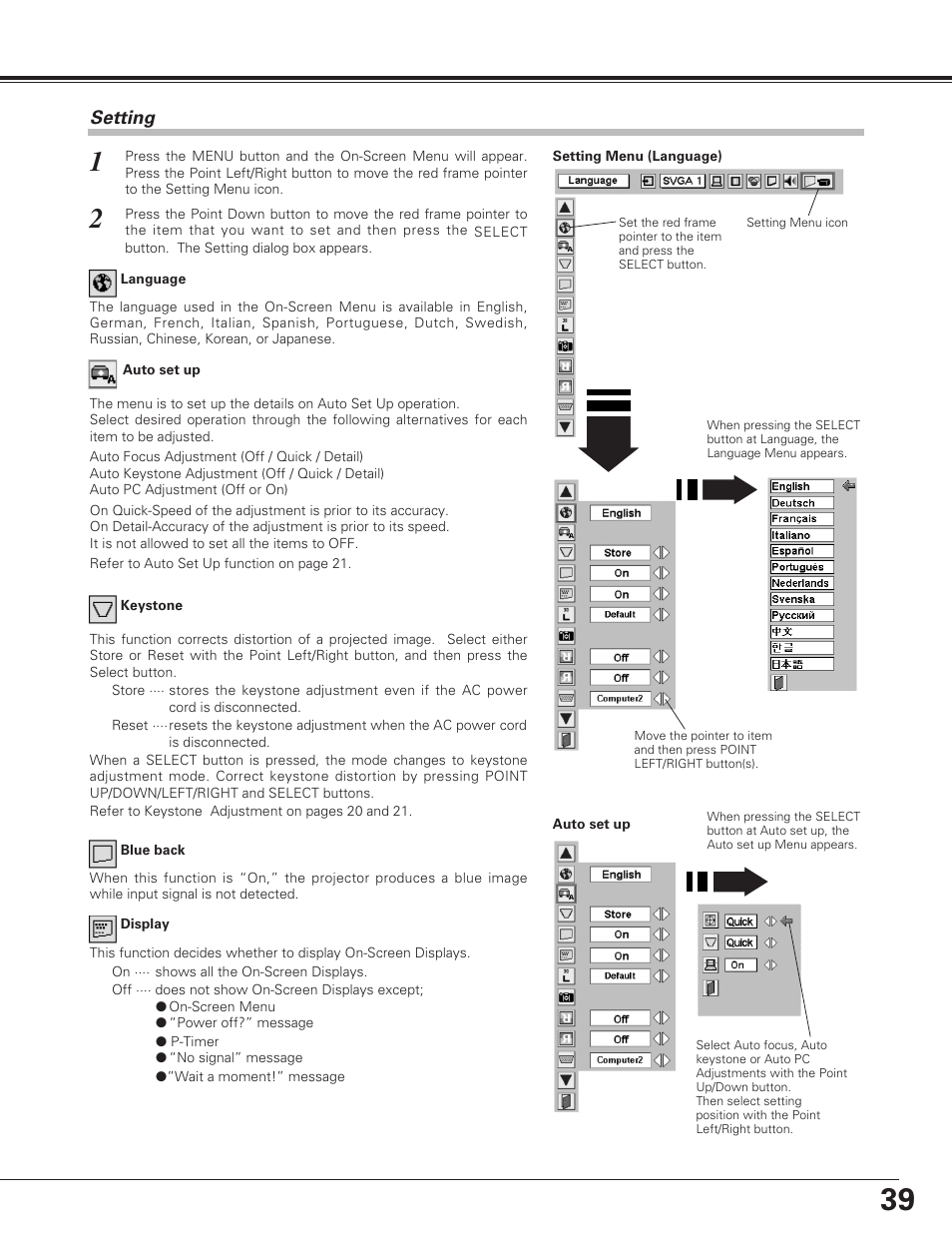 39 setting | Sanyo PLC-SU60 User Manual | Page 39 / 60