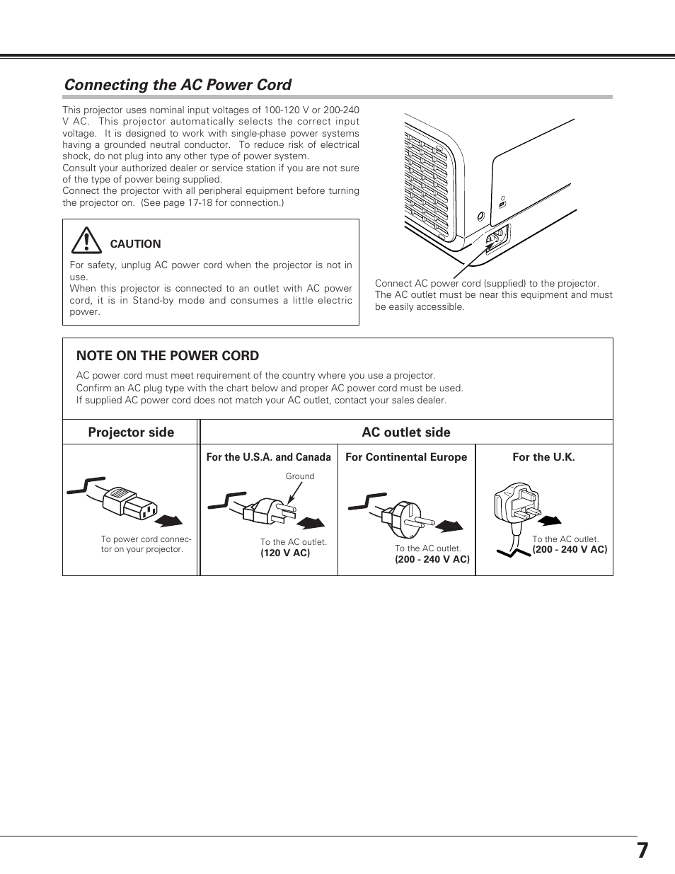 Compliance, Connecting the ac power cord | Sanyo PLC-SU60 User Manual | Page 7 / 60