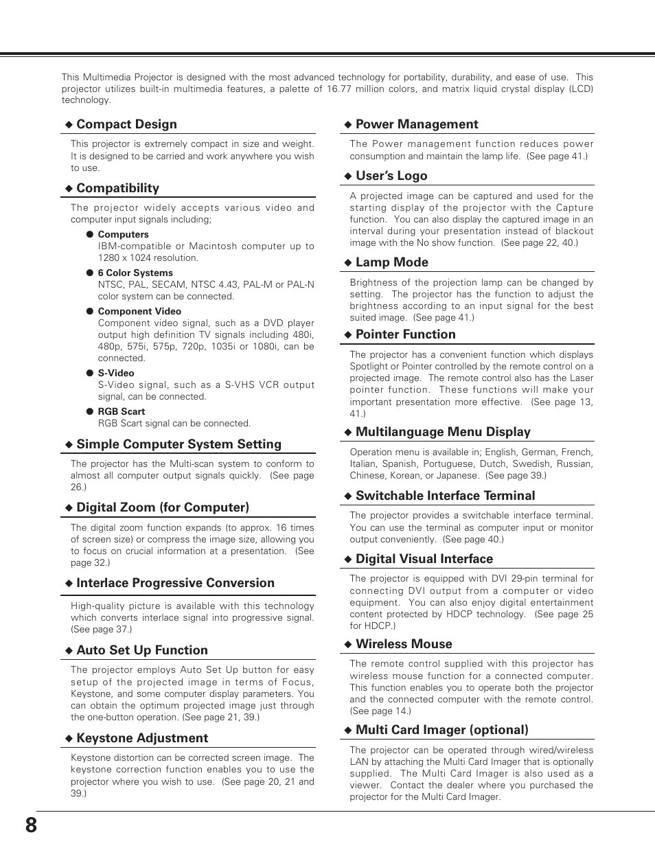 8features and design | Sanyo PLC-SU60 User Manual | Page 8 / 60