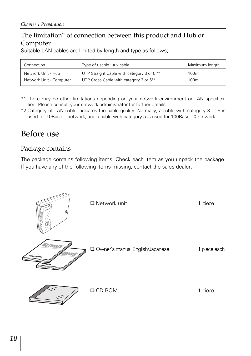 Before use, The limitation, Package contains | Sanyo PJ-Net Organizer Plus POA-PN02 User Manual | Page 10 / 114