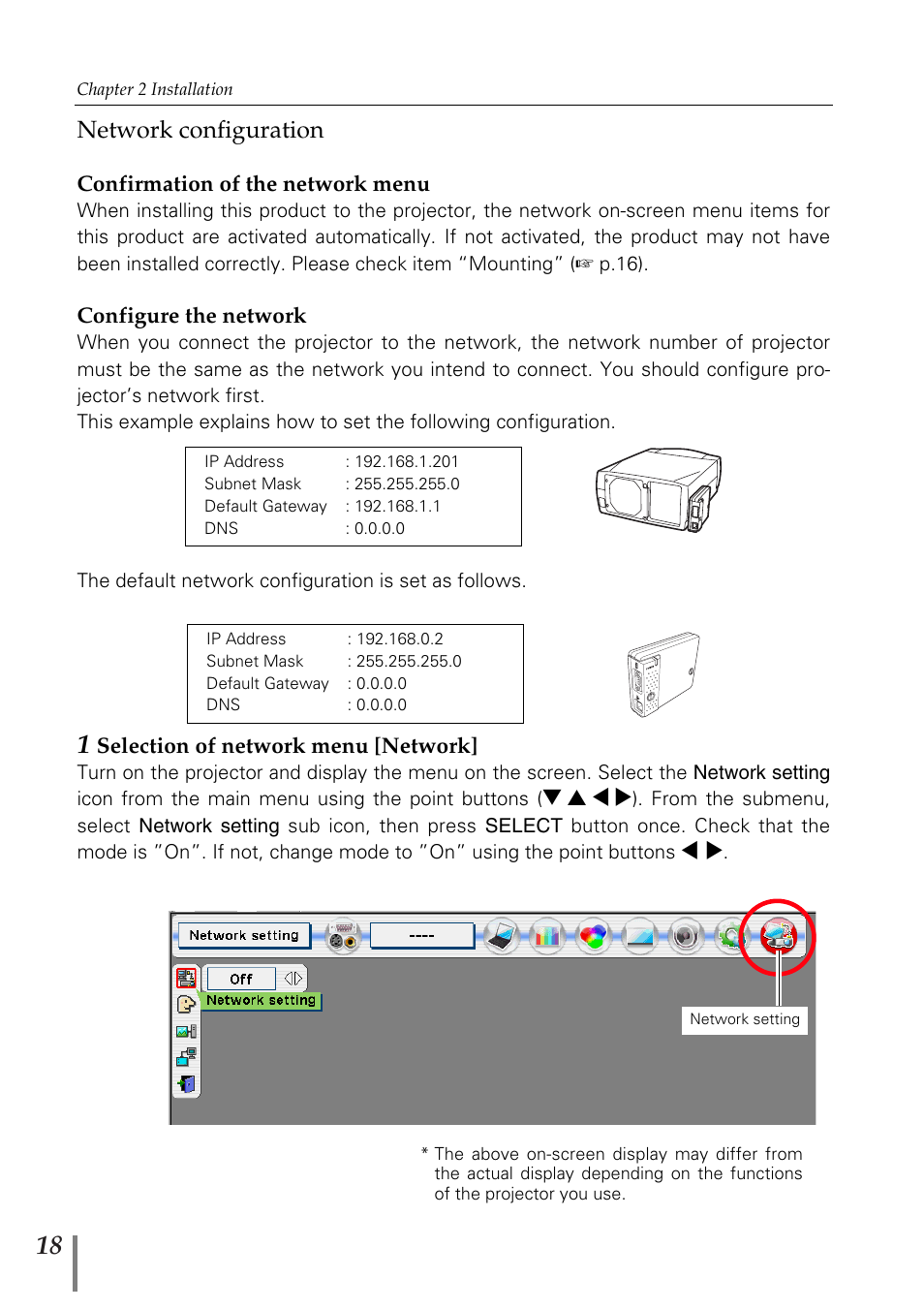Network configuration | Sanyo PJ-Net Organizer Plus POA-PN02 User Manual | Page 18 / 114