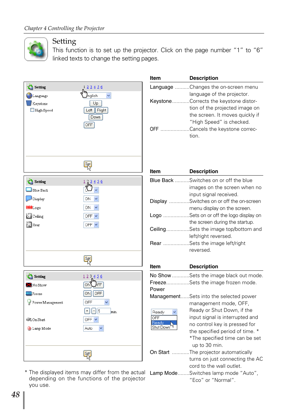 Setting | Sanyo PJ-Net Organizer Plus POA-PN02 User Manual | Page 48 / 114