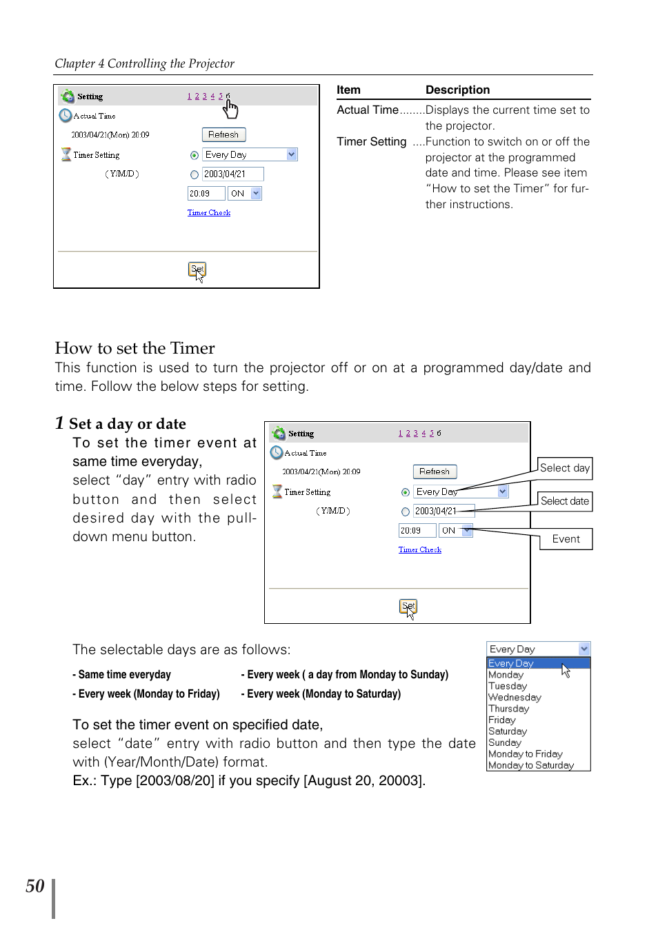 How to set the timer | Sanyo PJ-Net Organizer Plus POA-PN02 User Manual | Page 50 / 114
