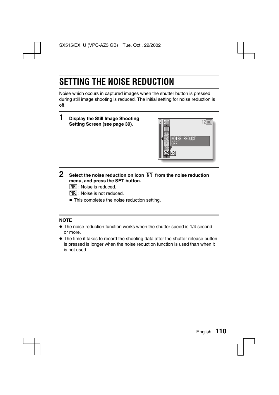 Setting the noise reduction | Sanyo VPC-AZ3 User Manual | Page 113 / 207