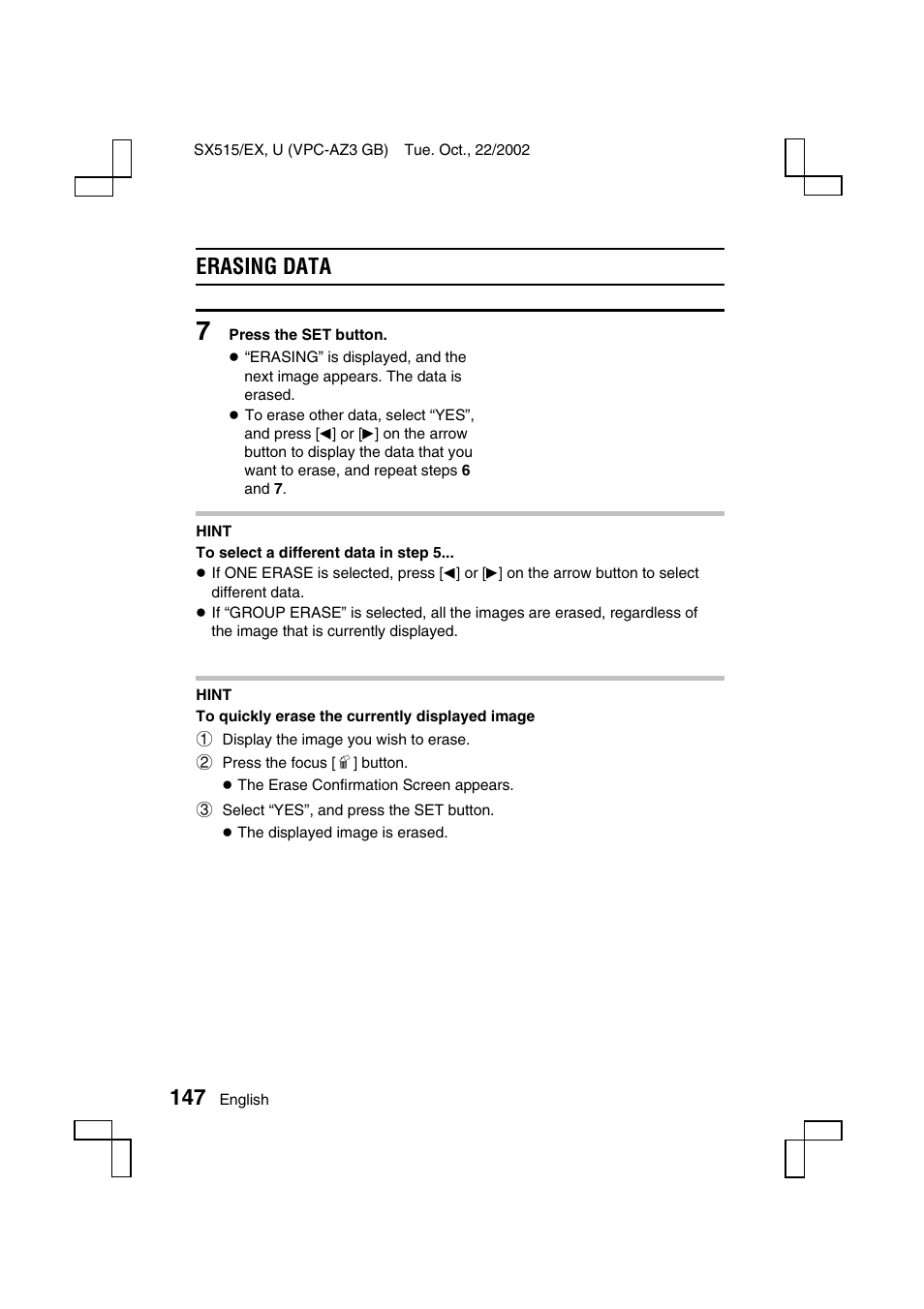 Erasing data | Sanyo VPC-AZ3 User Manual | Page 150 / 207