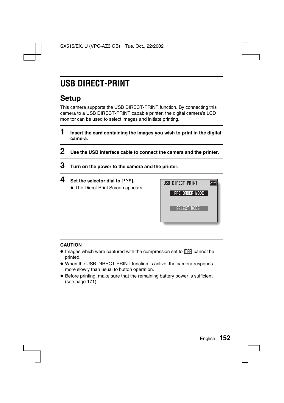 Usb direct-print, Setup | Sanyo VPC-AZ3 User Manual | Page 155 / 207