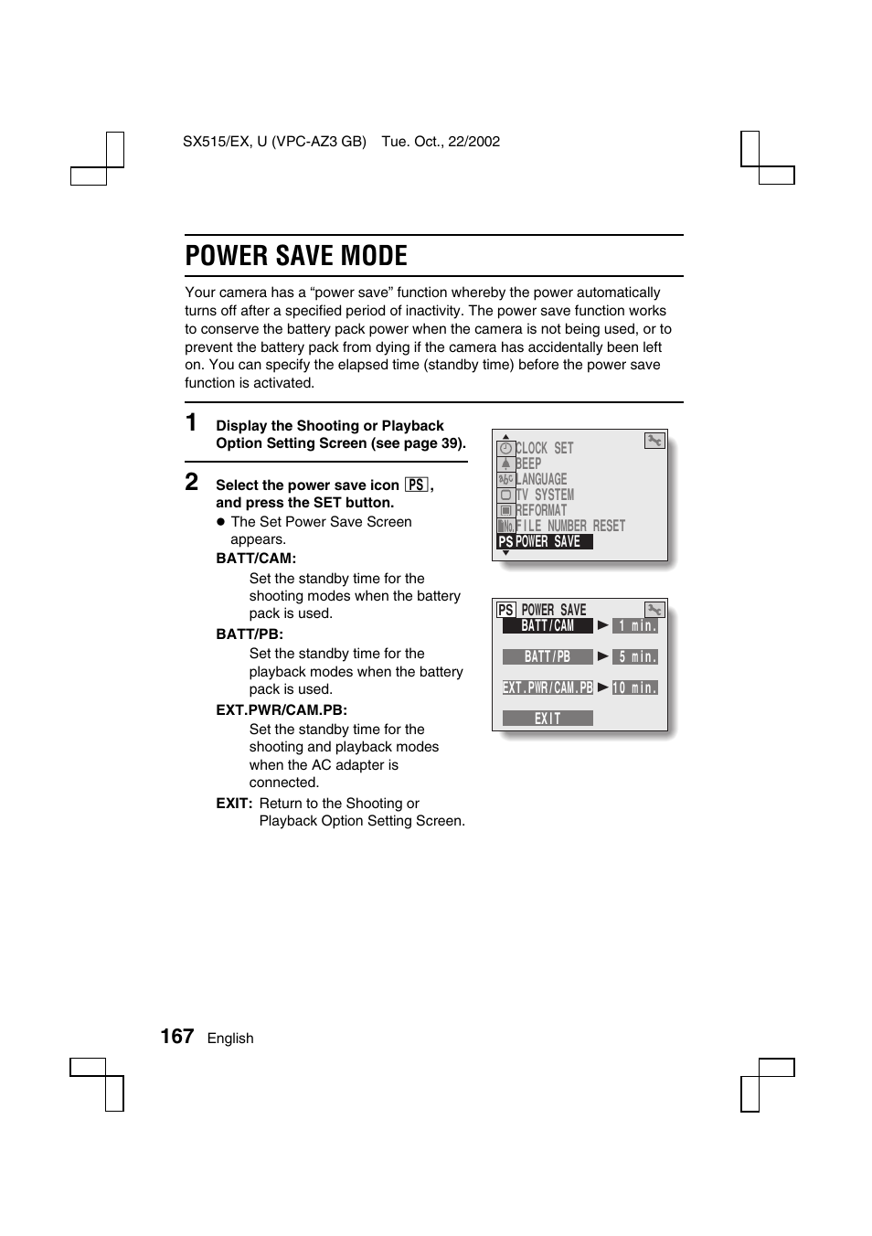 Power save mode | Sanyo VPC-AZ3 User Manual | Page 170 / 207