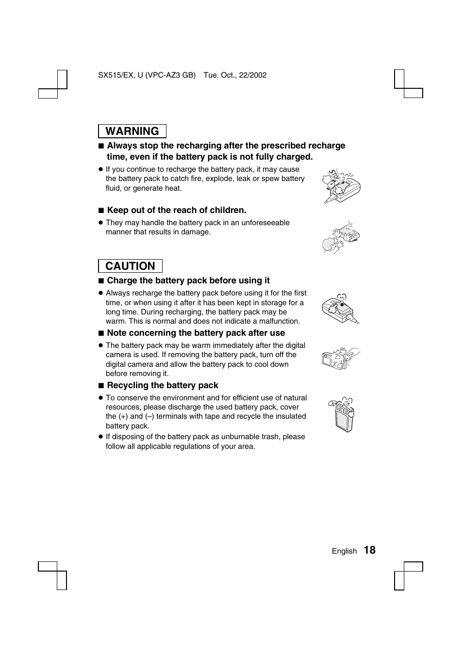Warning, Caution | Sanyo VPC-AZ3 User Manual | Page 21 / 207