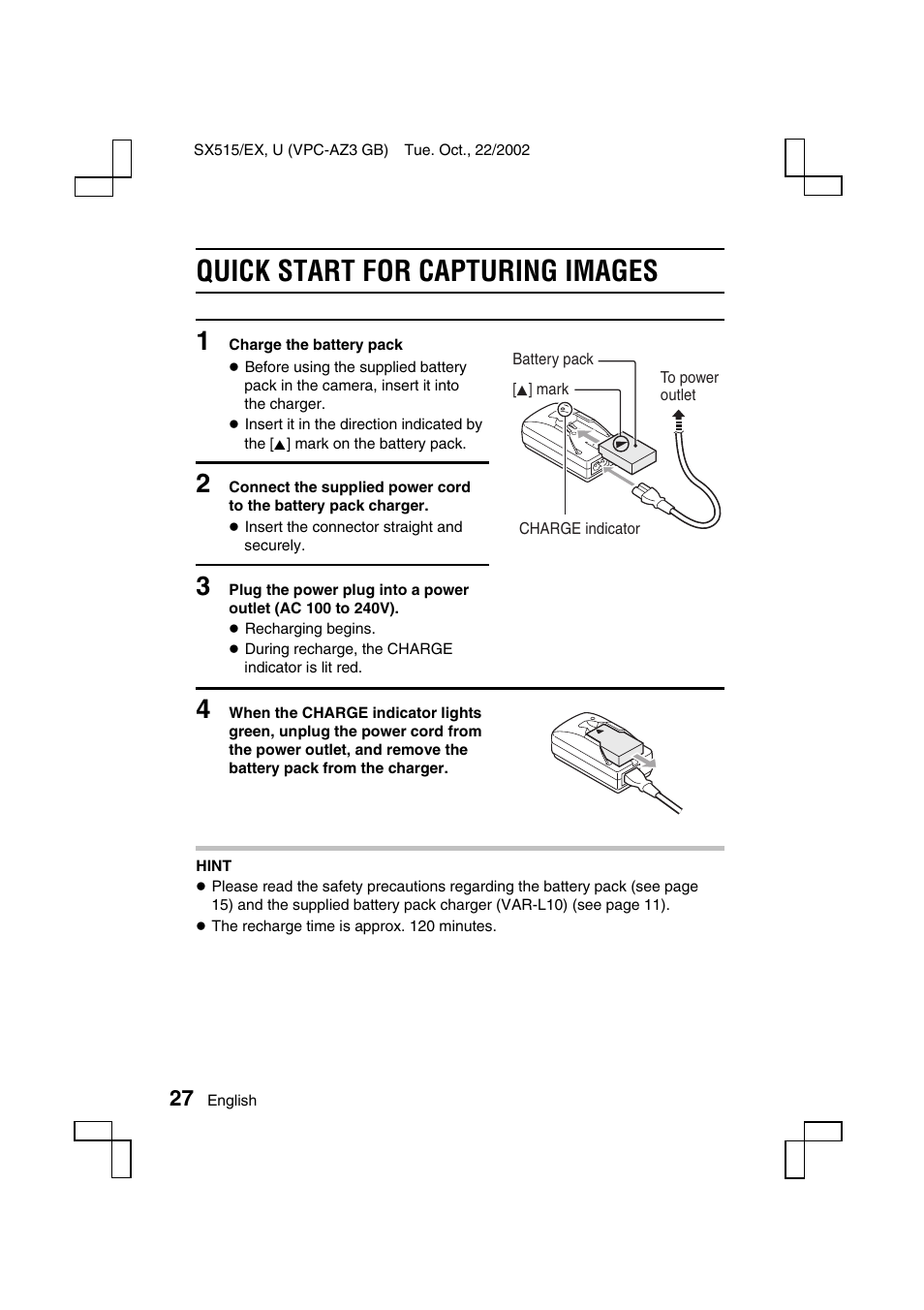 Quick start for capturing images | Sanyo VPC-AZ3 User Manual | Page 30 / 207