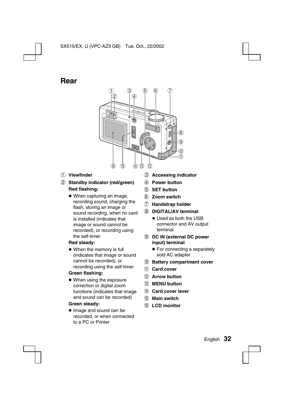 Rear | Sanyo VPC-AZ3 User Manual | Page 35 / 207